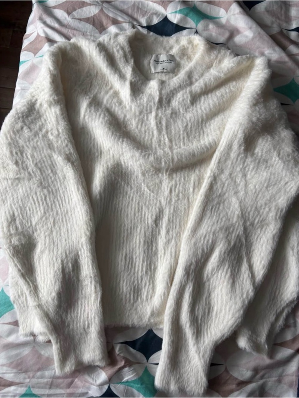 Abercrombie & Fitch Cream Fuzzy V-Neck Sweater